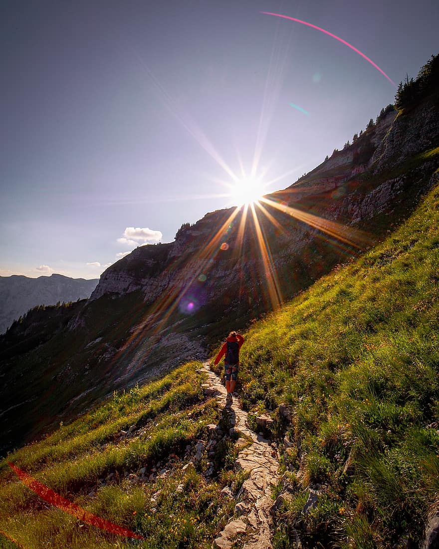 vandring, spår, bergen, vandrare, äventyr, natur, landskap, alpin, österrike