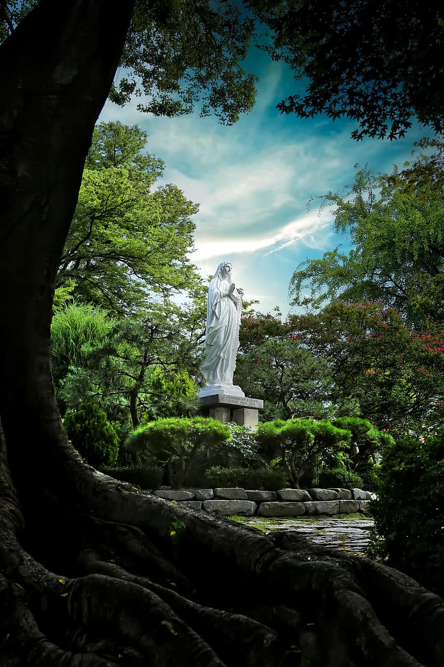 statue, sculpture, parc, art, église, statue de marie, l'offensive de, République de Corée