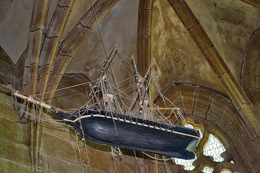 sejlbåd, båd, model, abbedi, arkitektur, mont saint michel, milepæl, Normandiet