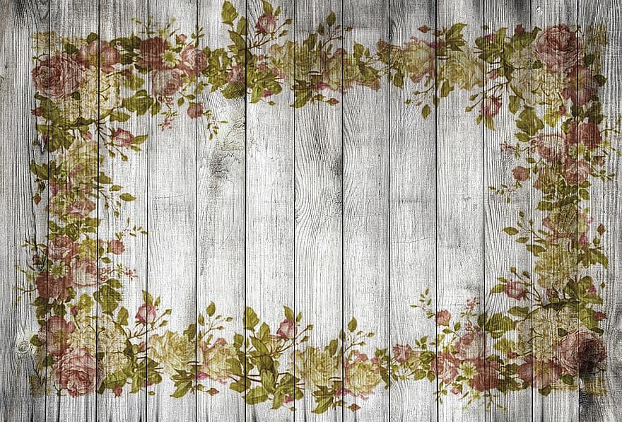 On Wood, Frame, Flowers, Roses, Edge, Structure, Background, Floral, Romantic, Floral Frame, Outline