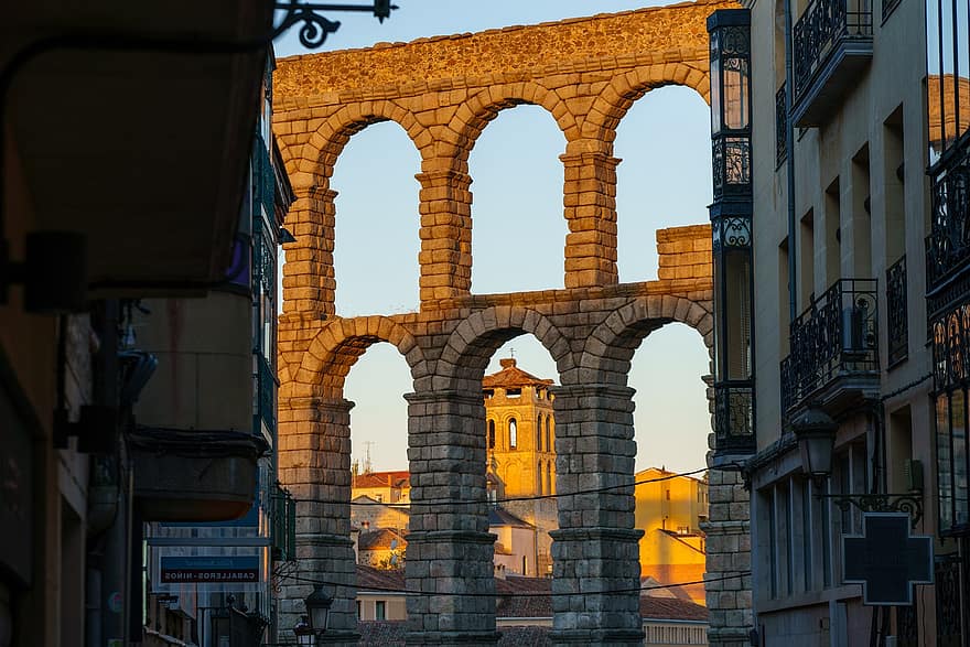 akvedukt, archway, strukturera, segovia, romersk, arkitektur, gammal