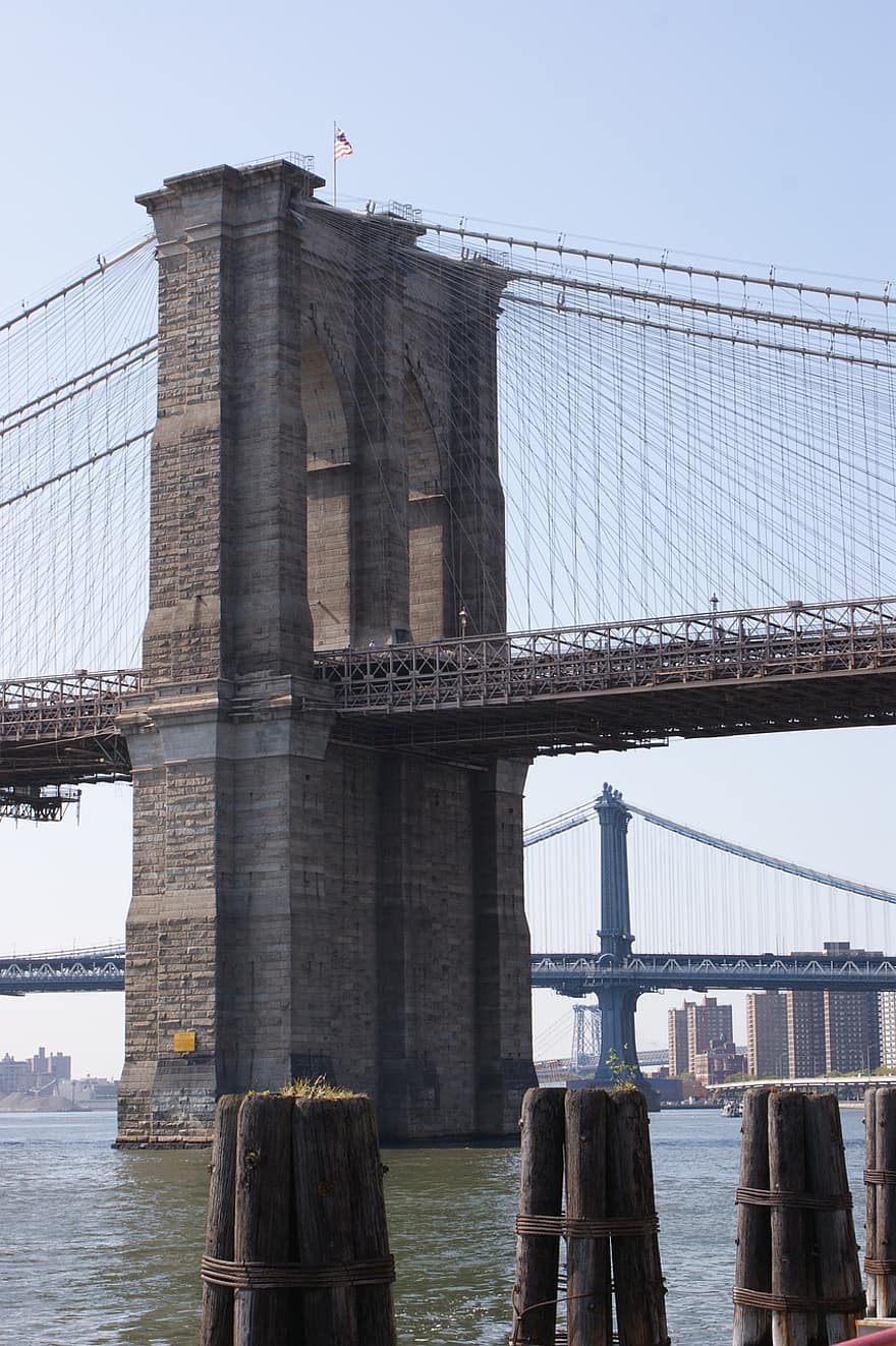 new york, pont, EUA, ciutat, Brooklyn, Manhattan, Amèrica, riu, paisatge, ny