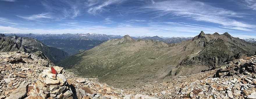Trekking 2021, widok z pizzo barone, trasa alpejska, Alpy, spacerować, niebo, najfatalniejszy, wycieczki, wędrówki, góry, Natura