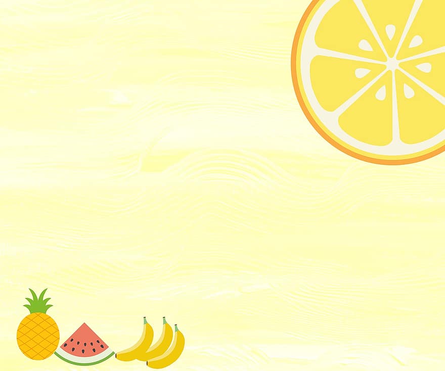 Früchte, Rand, Hintergrund, Scrapbooking, Tapete, dekorativ, tropisch, Orange, Wassermelone, Ananas, Banane
