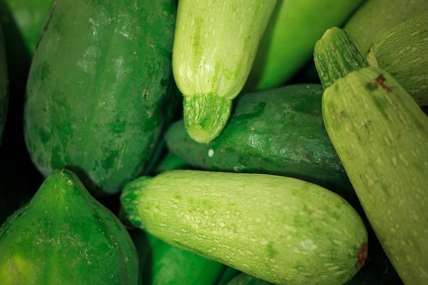 zucchinis, Zaļās papaijas, dārzeņi, ēdiens, svaiga, bioloģiski, neapstrādātas, ražot, svaigumu, veselīga ēšana, gurķi