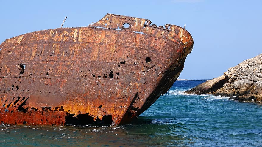 barco, mar, naufrágio, destruir, ferrugem, ilha, embarcação náutica, oxidado, batida, navio industrial, navio