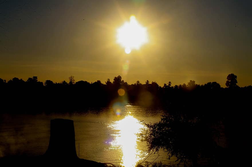 River, Sun, Sunset, Nature, Water, Light, Sunlight, Sky, Silhouette, dusk, sunrise