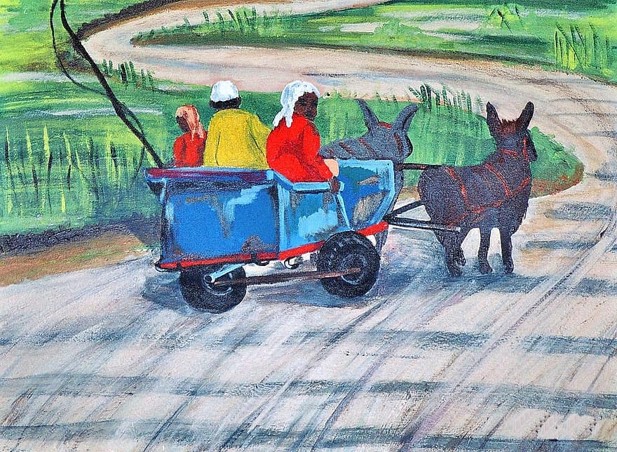 peinture acrylique, chariot à âne, Créatif, Toile