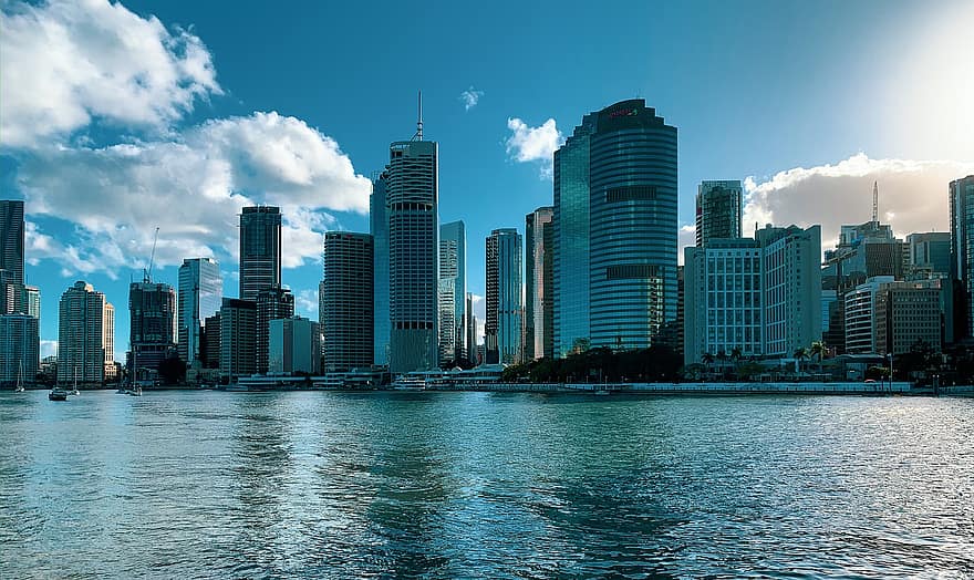 Cityscape, Skyscrapers, Skyline, River, Buildings, Facades, City, Urban, Structures, Architecture, Modern