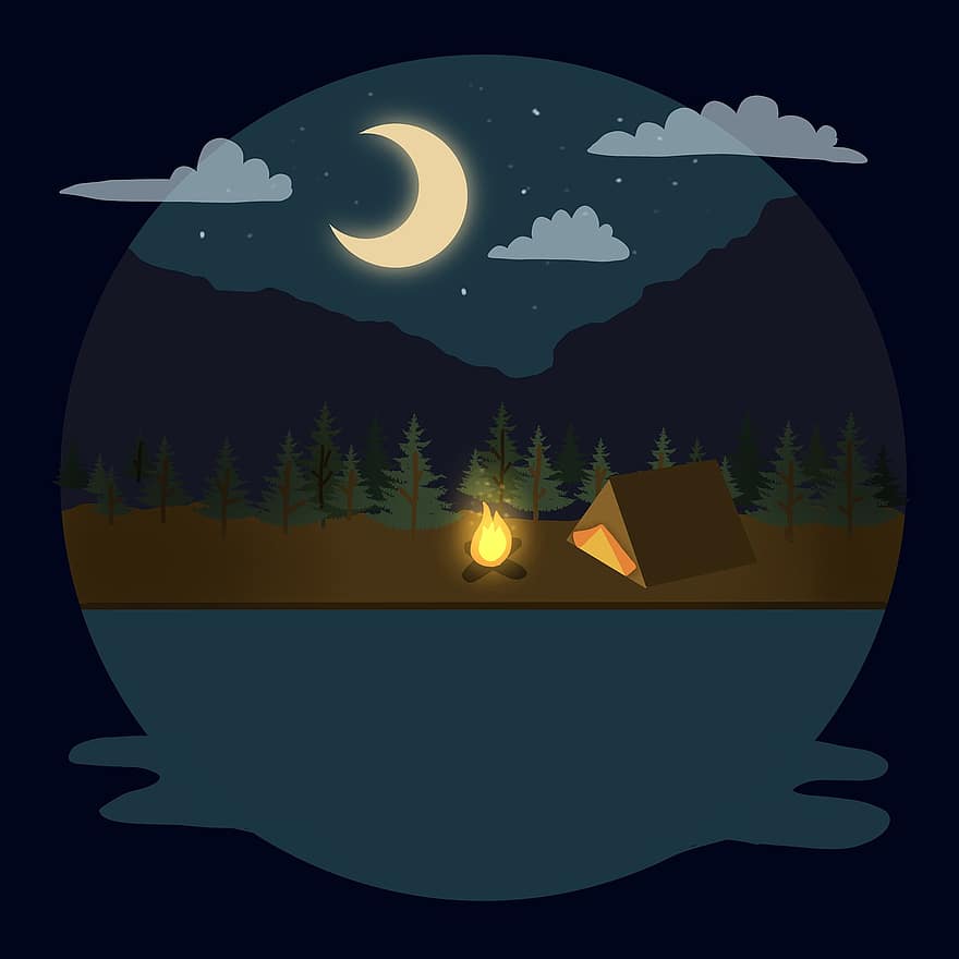 Camping, Night, Campfire