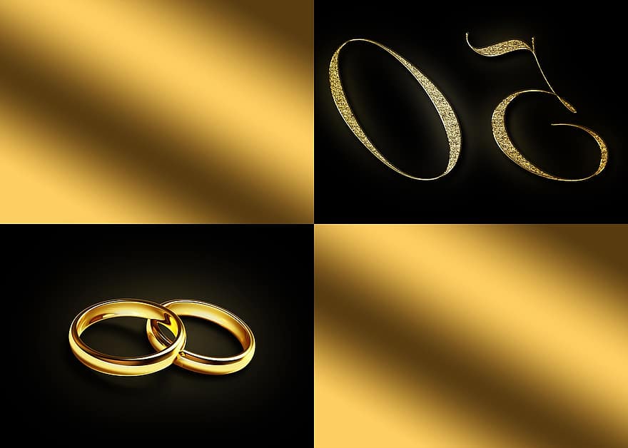 casamentos dourados, 50 anos, Aniversário de 50 anos, número 50, Goldhochzeit, cartão, dia do casamento, felicitar, Parabéns, símbolo, argolas