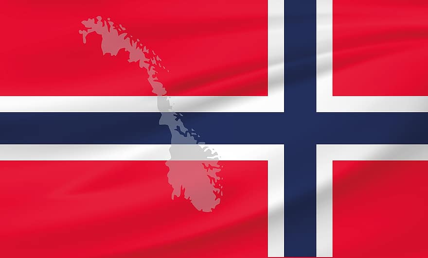 Norvegijoje, vėliava, reklama, raudona, balta, mėlyna, kirsti, žemėlapis