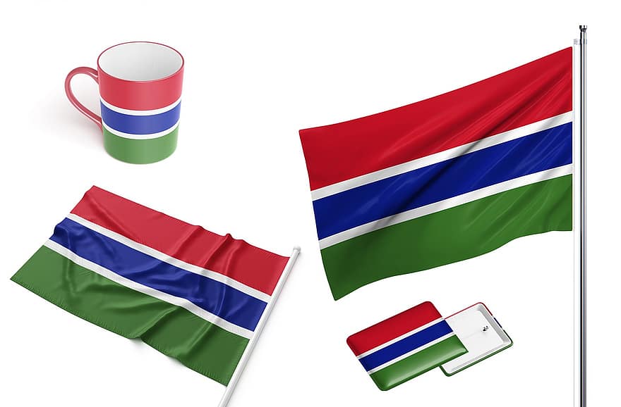 země, vlajka, Gambie, Afrika, národní, národ, symbol