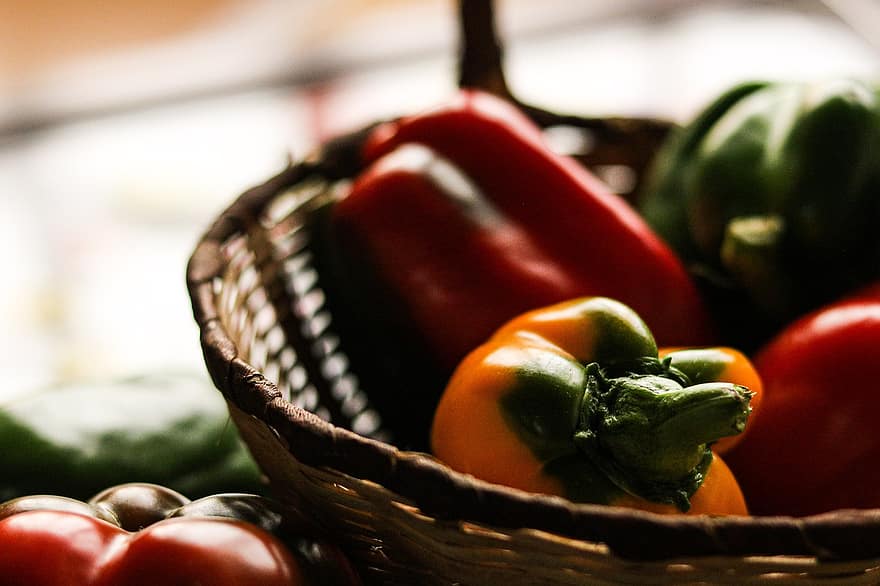 Capsicums, Peppers, Basket, Basket Of Vegetables, Basket Of Peppers, Bell Peppers, Vegetables, Harvest, Produce, Organic, Fresh
