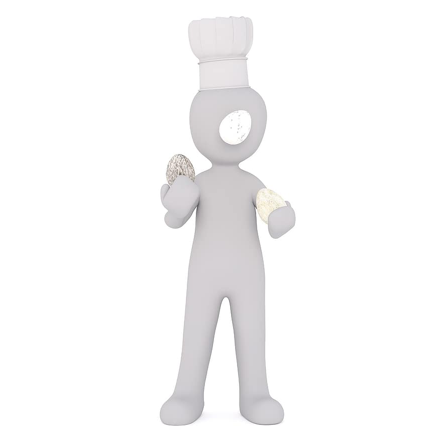 Paști, ou de Paște, ou, gătire, jongla, bucătar, bucătarul șefului, alb mascul, Model 3D, izolat, 3d