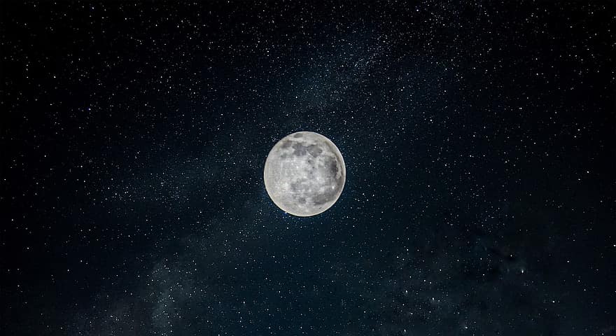 måne, himmel, natt, stjerner, stjernehimmel, nattehimmel, måneskinn, fullmåne, kveld