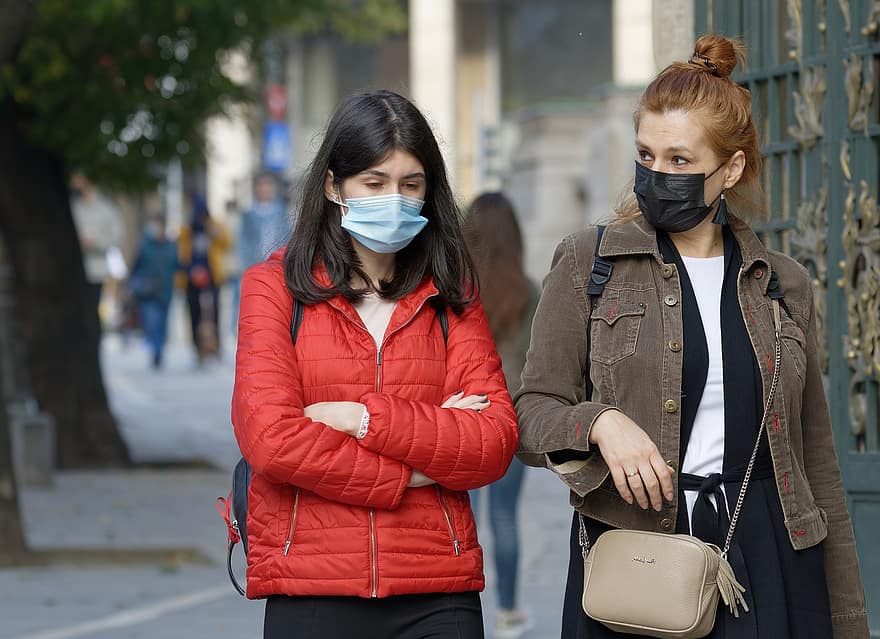 ansiktsmaske, pandemi, kvinner, jenter, masker, covid-19, koronavirus, gate
