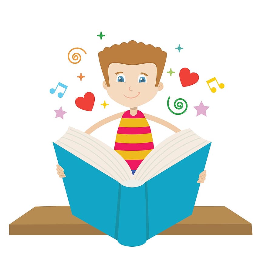 läsa, bok, pojkar, utbildning, sittplats, som barn, skola, lektion, ClipArt, tecknad serie, ungar