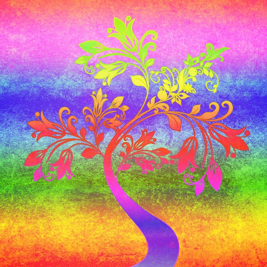 strom, barvitý, mystický, podzim, barva, listy, fantazie