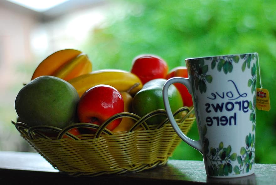 šálky, milovat, růst, ovoce, napít se, čaj, občerstvení, sklenka, zdravý, jídlo, výživa