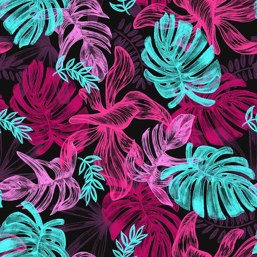 Leaves, Drawing, Reason, Pattern, Colors, Jungle, Tropical, Palma, Texture, Background, Design