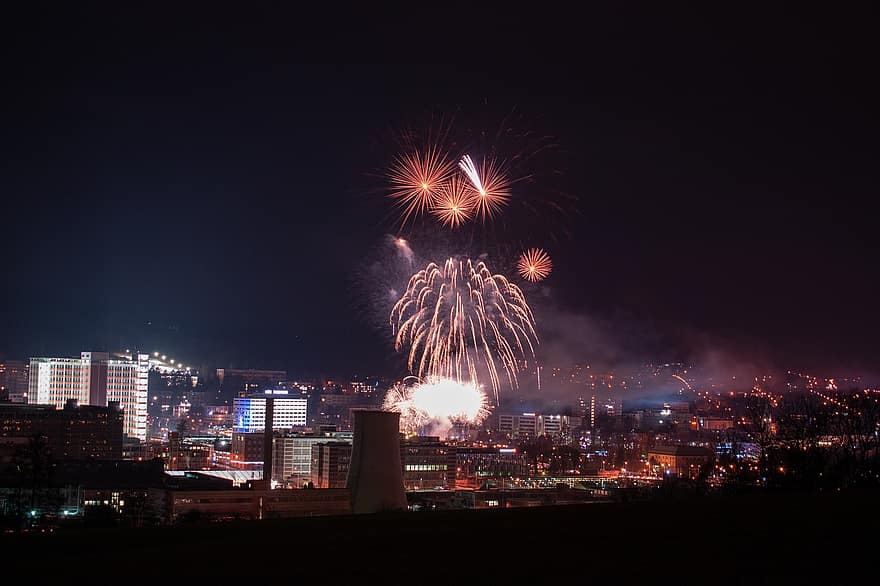 New Year, Fireworks, Celebration, Pyrotechnics, Night, firework display, exploding, fire, natural phenomenon, smoke, physical structure
