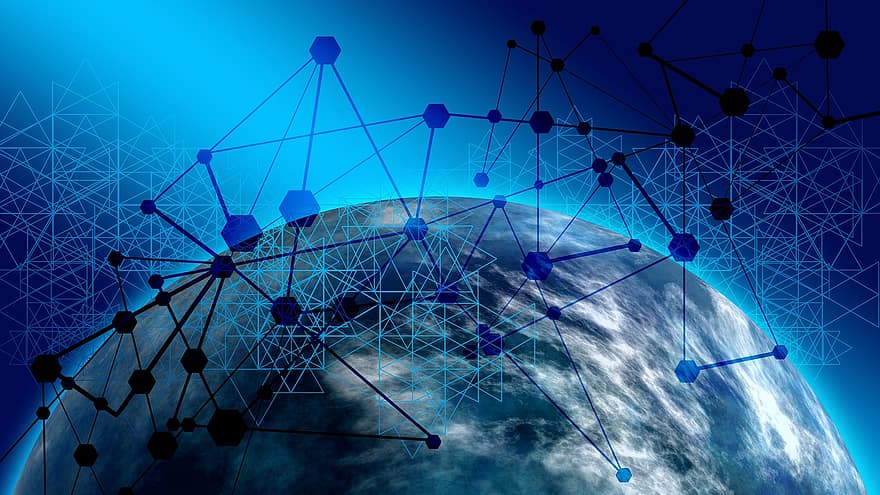 sieć, glob, Ziemia, światowy, networking, łańcuch blokowy, połączenie, cyfrowy, Internet