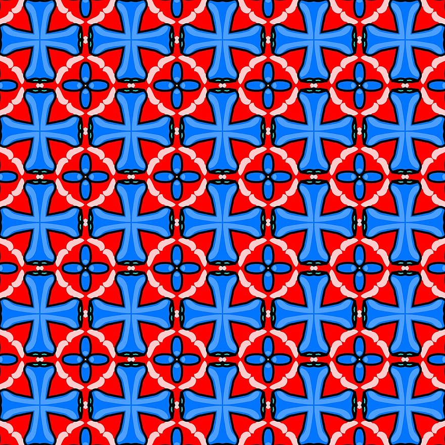 mønster, kryds, struktur, design, gentage, sømløs, geometriske, blå, rød, smarte, form