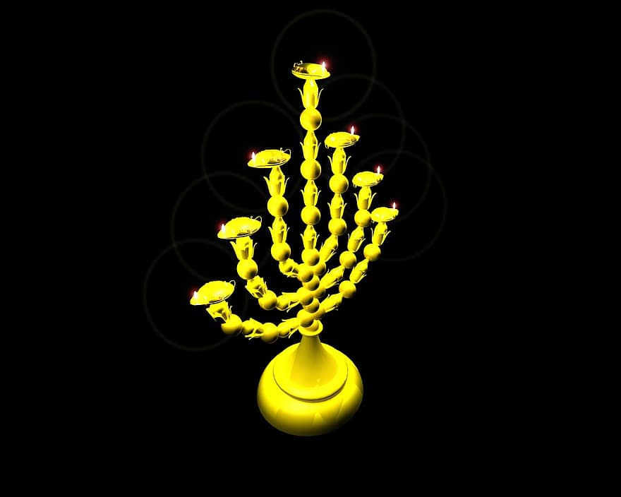 램프, 메 노라, 빛, 양초, 유태인, 상징, 촛대, 신앙, 전통, 문화, 불꽃