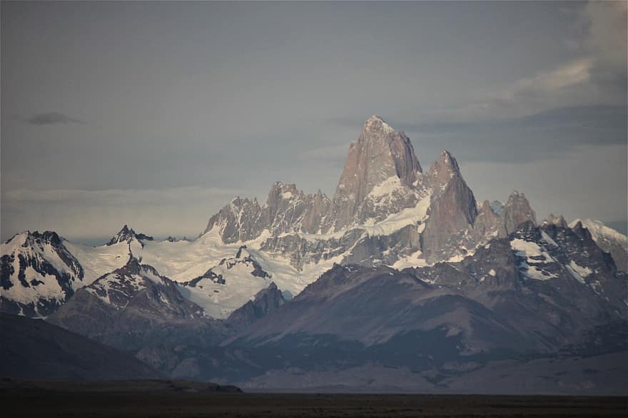 bergen, sneeuw, landschap, bergketen, platteland, natuur, fitz roy, Patagonië, Argentinië, monte fitz roy