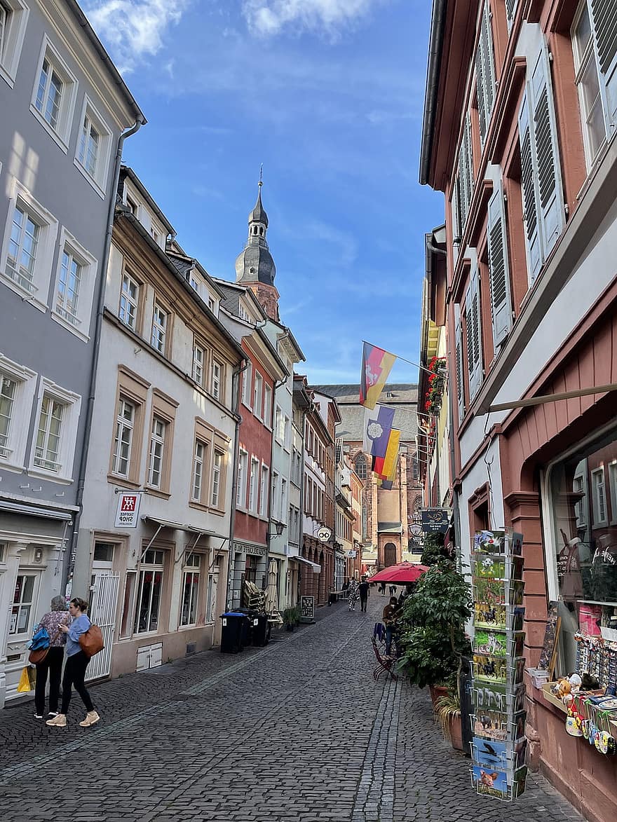 miestas, kelionė, turizmą, gatvė, lauke, Miestas, miesto centre, alėja, pastatai, Heidelbergas, architektūra