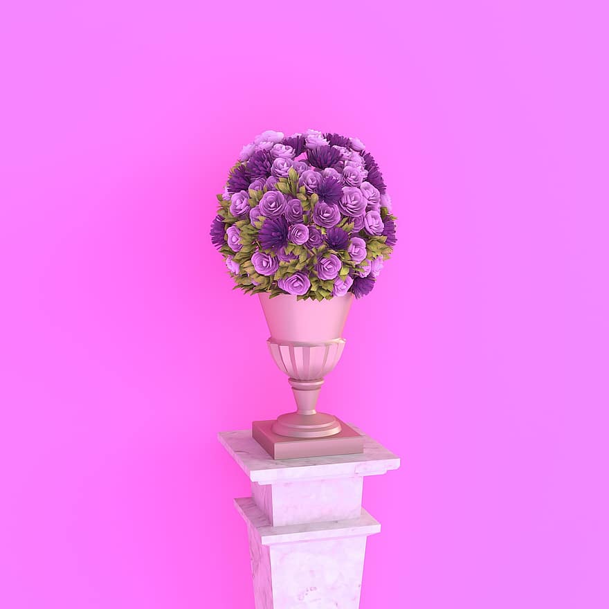 fleur, vase, floral, décoratif, Contexte, pétales, supporter, Rose, la nature, 3d