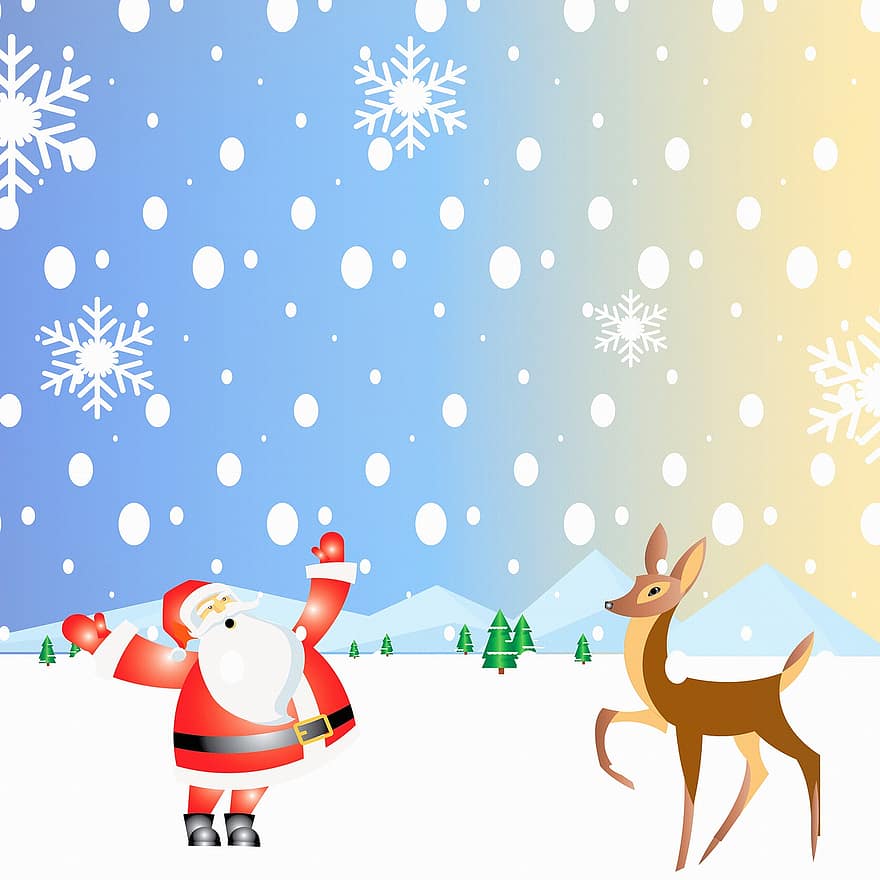 Christmas Background, Santa Claus, Snow, Christmas, Reindeer, Winter, Red, Santa, Advent, Gift, Deco