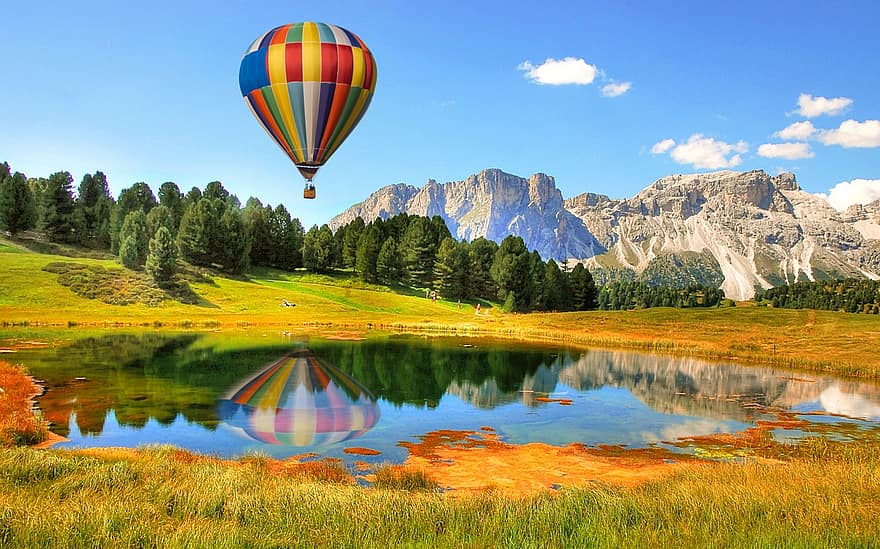 varmluftsballong, ball, aerostatic, ferien, Dolomittene, Alpene, Italia, Europa, natur, landskap, fjellene