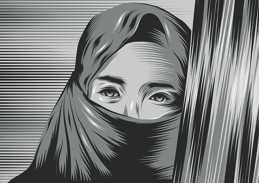 khăn trùm đầu, đạo Hồi, Hồi, con gái, đàn bà, Chân dung, khuôn mặt, con mắt, arab, Hồi giáo, Mọi người