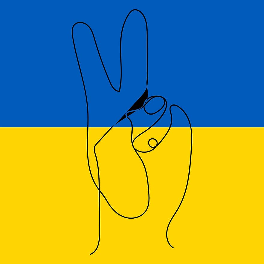 Ukrajna, zászló, békejel, béke, ország, jel, gesztus, szimbólum, tervezés, ábra, vektor