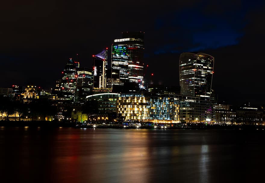 Banco do Sul, walkie talkie, Londres à noite, Tamisa, urbano, skyline, skyline de londres, turismo, atração, Grã-Bretanha, Londres