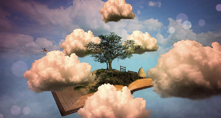 könyv, olvas, irodalom, oktatás, tájkép, felhők, ég, légkör, pihenés, bölcsesség, könyvespolc