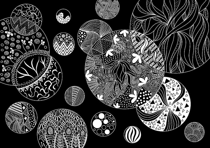 doodle, tegning, mønster, blomster, blade