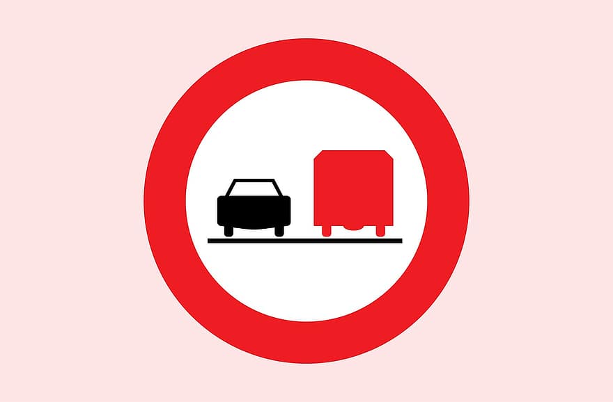 Teherautók előzése tilos, Ausztria, jelzőtábla, közlekedési tábla