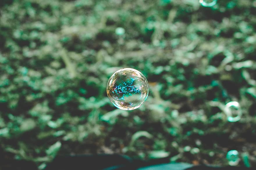 bulle, sphère, réflexion, bulle de savon, flottant, en plein air