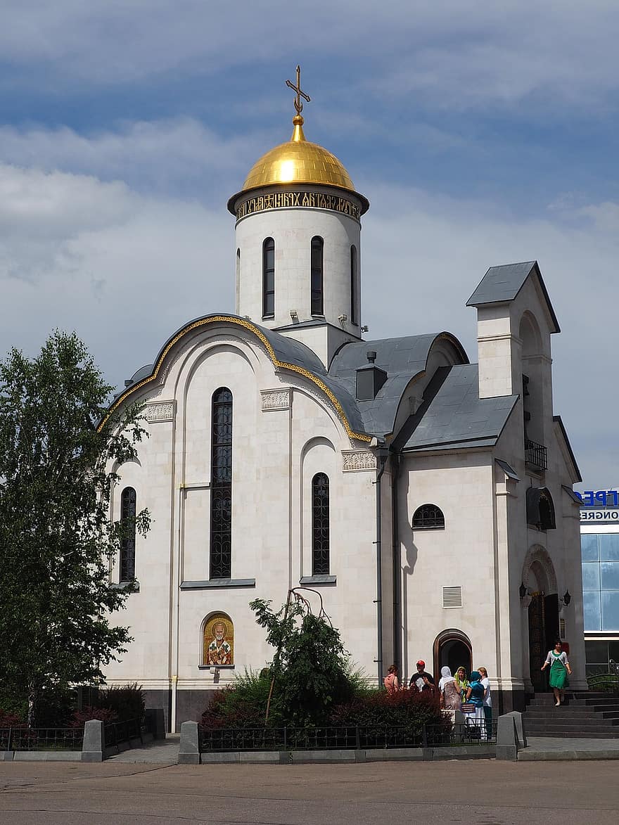 katedrála, kaple, pravoslaví, architektura, budova, Moskva, Rusko, nebe, mraky, procházka