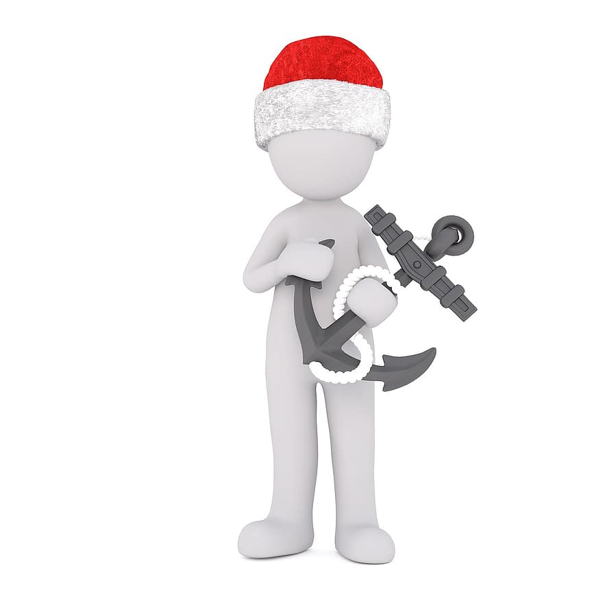 baltas vyras, izoliuotas, 3D modelis, Kalėdos, santa skrybėlę, Viso kūno, balta, 3d, skaičius, inkaras, simbolis