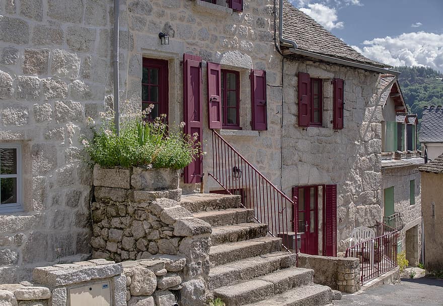 Stairs, Alley, Granite, Medieval Village, Lozere, architecture, building exterior, staircase, history, old, cultures