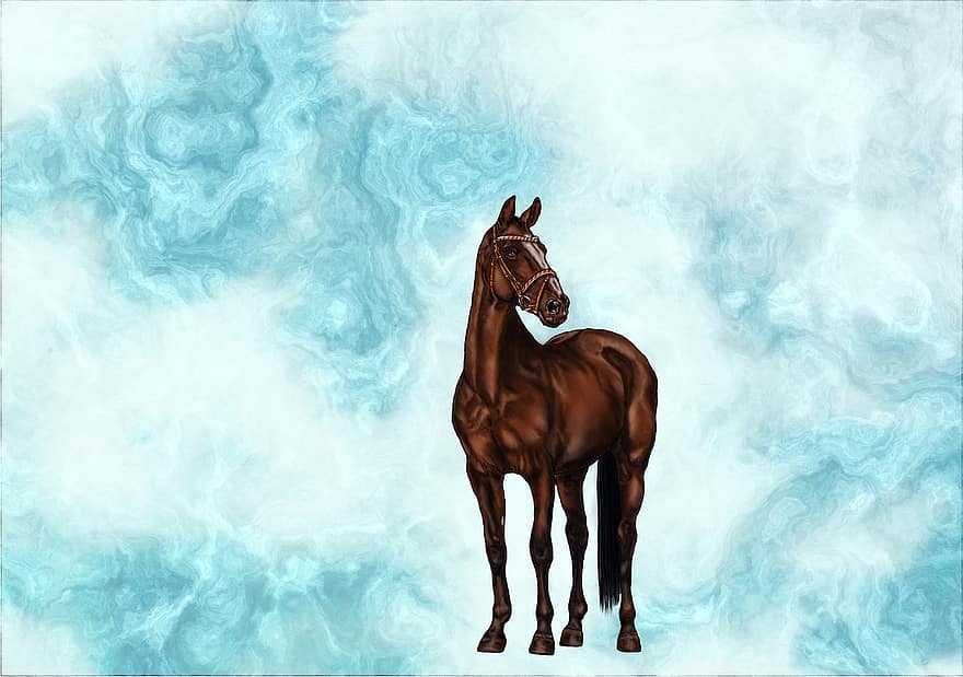 digitalt konstverk, målning, häst, brun, konst, vik