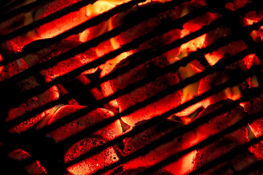 węgiel drzewny, pieczenie na rożnie, ogień, żar, gorąco, płomień, ruszt grillowy, zjawisko naturalne, ciepło, temperatura, palenie