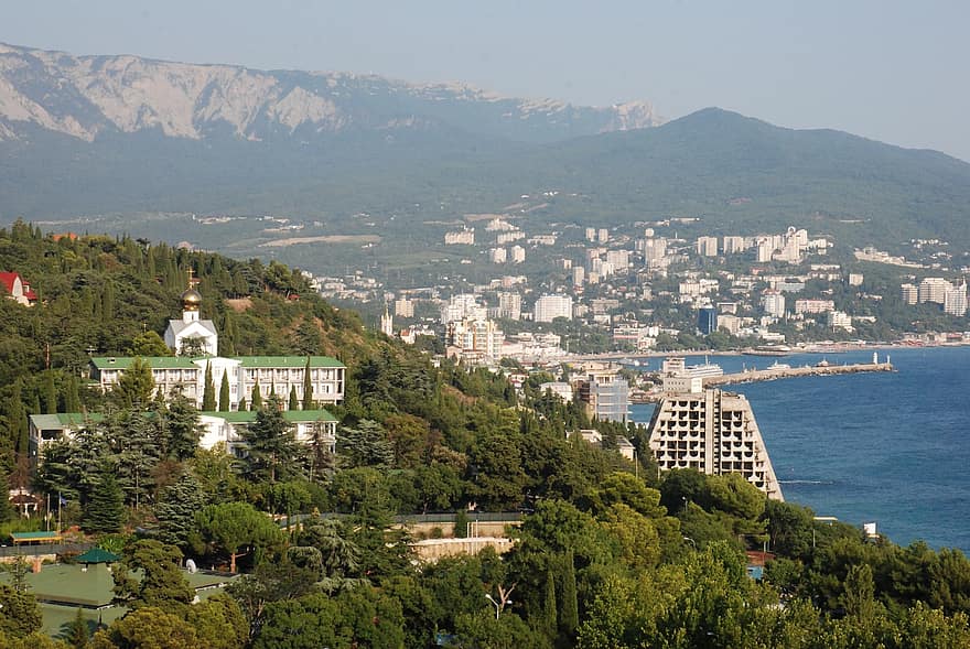 hav, bygninger, Urban, by, Yalta, Krim-halvøya