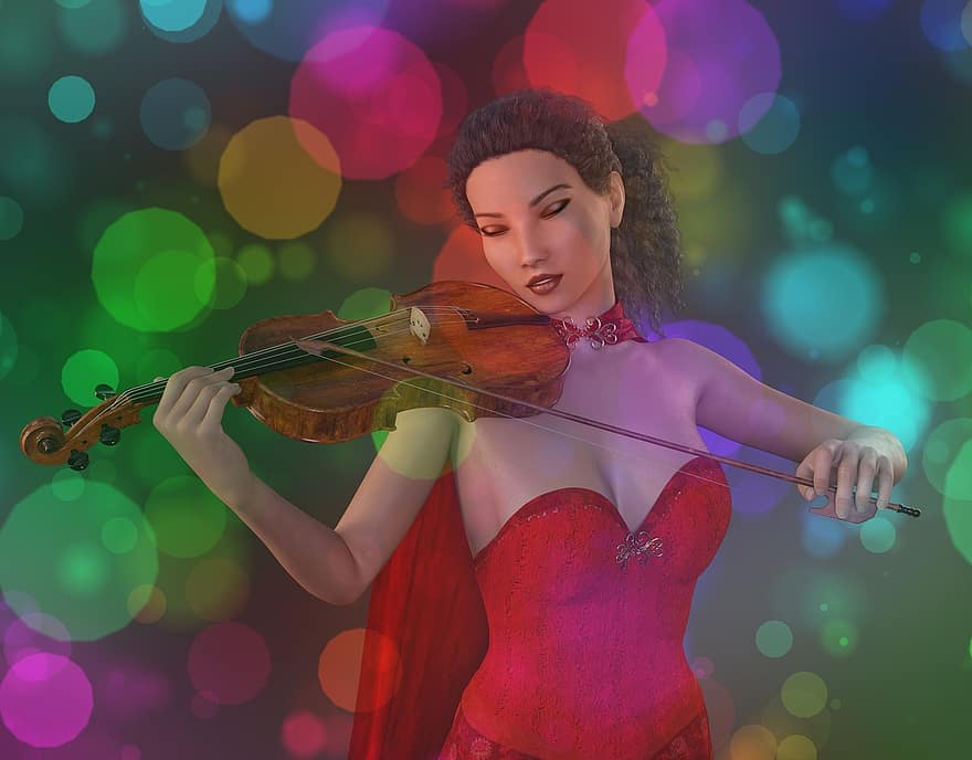 женщина, скрипка, упал, Музыка, музыкант, играть на скрипке, художник, блестящий, изображение на заднем плане, праздничный, музыкальный инструмент