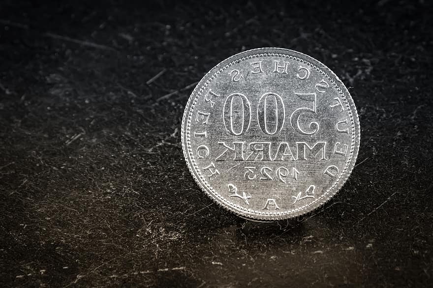 コイン、古い、歴史的に、五百、マーク、ドイツ帝国、アルミニウム、インフレーション、通貨、賞、お金