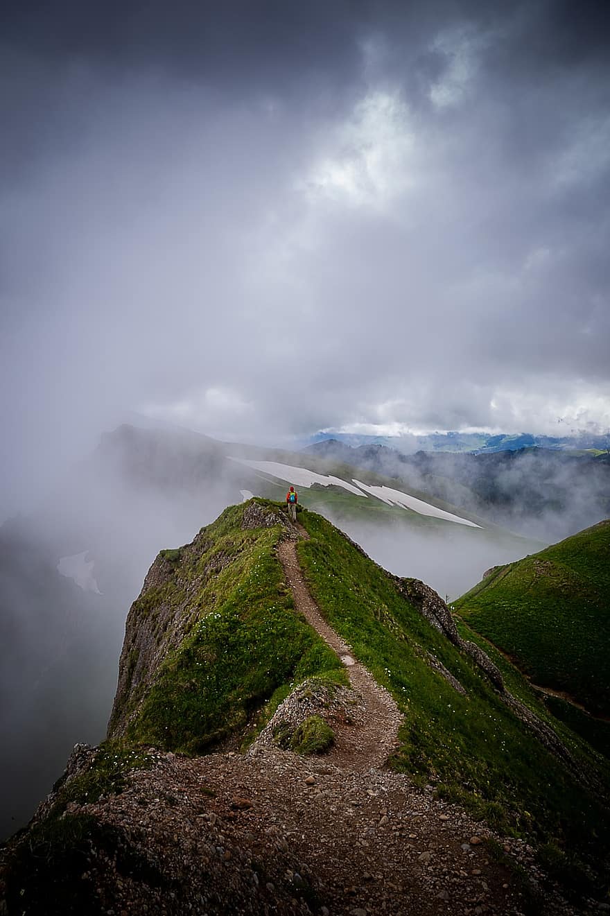 φύση, βουνά, αλπικός, ομίχλη, μυστηριώδης, τοπίο, σύννεφα, πανόραμα, πεζοπορία, Βαυαρία, κορυφή